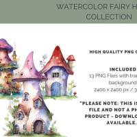 13 digital Fairy Houses PNG Watercolor Clipart Bundle, Sublimation,Commercial License Bild 2