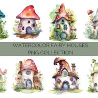 13 digital Fairy Houses PNG Watercolor Clipart Bundle, Sublimation,Commercial License Bild 3