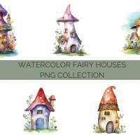 13 digital Fairy Houses PNG Watercolor Clipart Bundle, Sublimation,Commercial License Bild 4