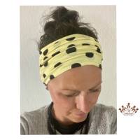 breites Stirnband, elastisches Bandana, Turban Haarband Damen gelb/schwarz gepunktet Bild 1