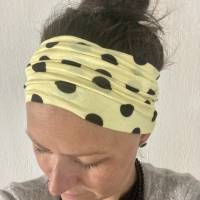 breites Stirnband, elastisches Bandana, Turban Haarband Damen gelb/schwarz gepunktet Bild 2