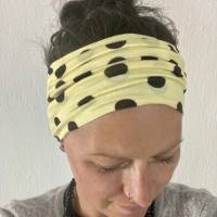 breites Stirnband, elastisches Bandana, Turban Haarband Damen gelb/schwarz gepunktet Bild 3
