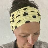 breites Stirnband, elastisches Bandana, Turban Haarband Damen gelb/schwarz gepunktet Bild 4