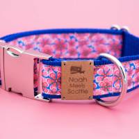 Hundehalsband / Hundegeschirr, Blumen Muster, rosa und blau, Bild 1