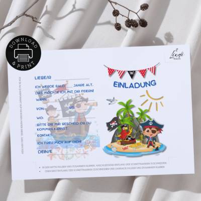 Einladung Pirat | Digitaler Druck | zum selbst Ausdrucken | PDF