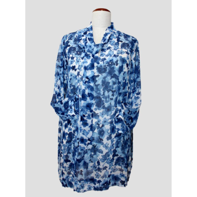 Damen Tunika Kleid Chiffon in Weiß-Blau gemustert |