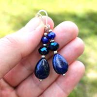 Lapis Lazuli Ohrringe, blaue Edelstein Ohrringe, kleine Ohrringe, Edelstein Ohrringe, Perlenohrringe Bild 3
