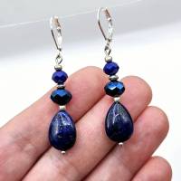Lapis Lazuli Ohrringe, blaue Edelstein Ohrringe, kleine Ohrringe, Edelstein Ohrringe, Perlenohrringe Bild 7