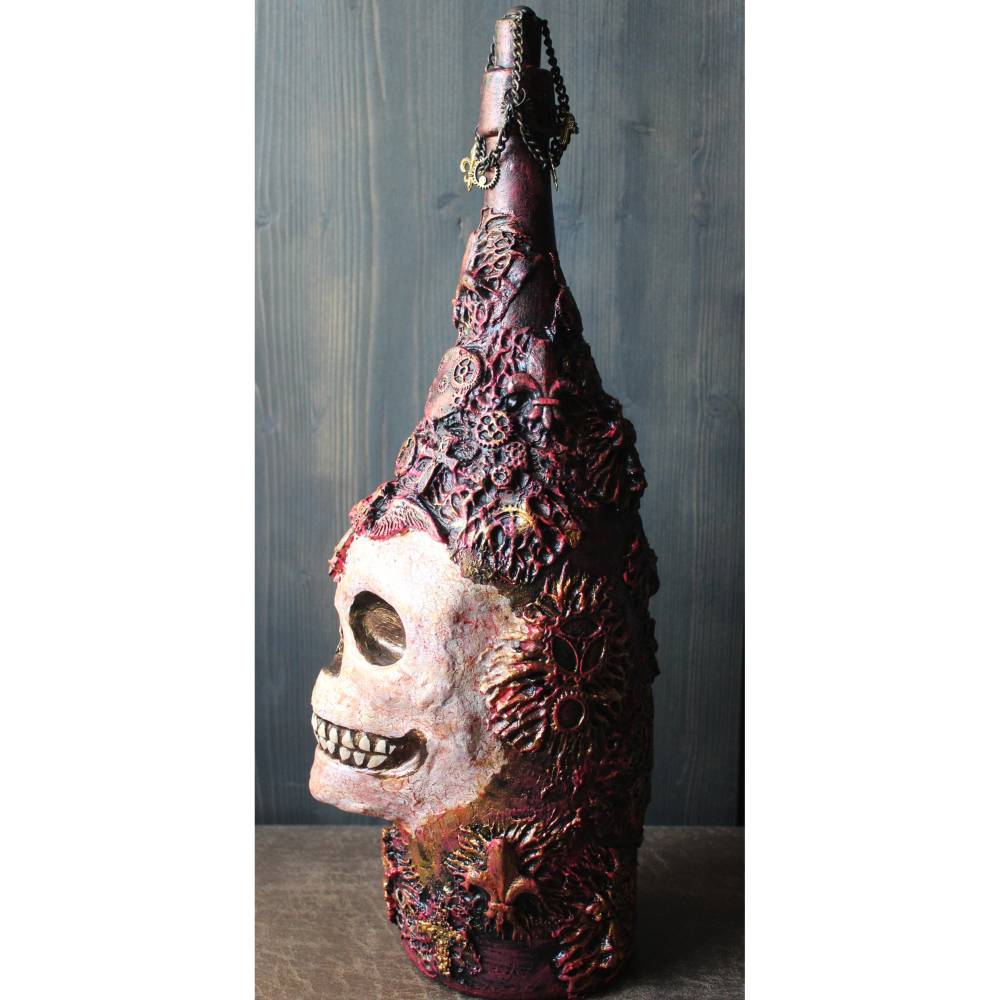 Totenkopf NEWBORN Acrylmalerei auf einer Glasflasche Gothic