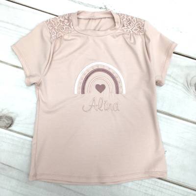 T-Shirt mit Name, individuell bestickt, Regenbogen, Nstyle Fashion