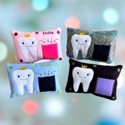 Milchzahnkissen aus Filz, personalisiert, Zahnfee, Zahnkissen, Zahnfee-Kissen, Geschenk