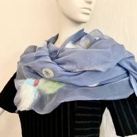 Damenschal aus blau-grauer Seide (Chiffon) und Wolle (Merino), handgefilzt und einmalig, Tuch für den Sommer und Winter Bild 1