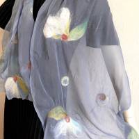 Damenschal aus blau-grauer Seide (Chiffon) und Wolle (Merino), handgefilzt und einmalig, Tuch für den Sommer und Winter Bild 2
