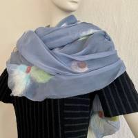 Damenschal aus blau-grauer Seide (Chiffon) und Wolle (Merino), handgefilzt und einmalig, Tuch für den Sommer und Winter Bild 3