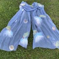 Damenschal aus blau-grauer Seide (Chiffon) und Wolle (Merino), handgefilzt und einmalig, Tuch für den Sommer und Winter Bild 5