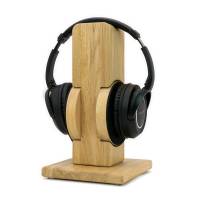Kopfhörerständer RONDO, handgefertigt aus Massivholz Eiche mit auswechselbarem Ohrpolsterschutz. Bild 1