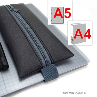 Mäppchen Gummiband Kalender Notizbuch A5 Ordner A4, Stifteetui Kunstleder schwarz, Geschenk für Männer, BuntMixxDESIGN