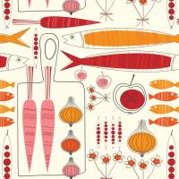 10 Untersetzer für Getränke Fisherman, Glasuntersetzer im Stil der 50er, kulinarisches Design mit Fisch und Gemüse Bild 1