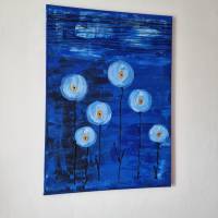 Malerei Abstrakt Acrylgemälde Bild Acrylmalerei Wandbild Handgemalt Unikat Blumen Blau Bild 3