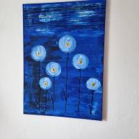 Malerei Abstrakt Acrylgemälde Bild Acrylmalerei Wandbild Handgemalt Unikat Blumen Blau Bild 7