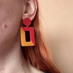 Statement Ohrringe eckig Senfgelb und Rot | ausgefallene Damenohrringe bunt | moderner Schmuck aus Polymer Clay Bild 7