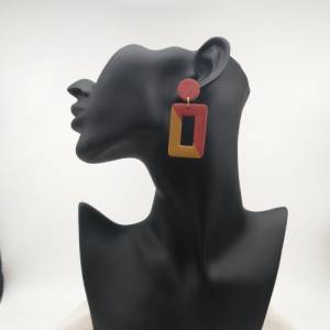 Statement Ohrringe eckig Senfgelb und Rot | ausgefallene Damenohrringe bunt | moderner Schmuck aus Polymer Clay Bild 8