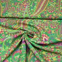 Viskosegewebe, Paisley und Blumen, grün-bunt, 150 cm breit, Preis pro 0,5 lfdm Bild 3