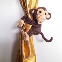 AFFE-TIGER-Gardinen Vorhang Krawatte Raffhalter Baby Kinderzimmer Deko Dschungel Monkey Amigurumi Kuscheltier Bild 4