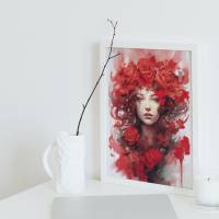 Digitaler Download Motiv "Queen of Roses" Sublimation png 300dpi Kunstdruck Fantasy Frauenportrait Bild 1