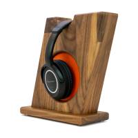 Kopfhörerständer BULL-EYES, handgefertigt aus Massivholz Walnuss mit auswechselbarem Ohrpolsterschutz. Bild 6