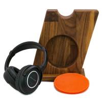 Kopfhörerständer BULL-EYES, handgefertigt aus Massivholz Walnuss mit auswechselbarem Ohrpolsterschutz. Bild 8