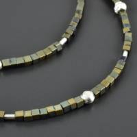 Zarte Halskette aus Hämatit-Würfeln mit 925er Silber - Kette Edelsteine zierlich Hämatitschmuck blau grün gold klein Bild 1