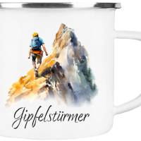 Emaille Tasse GIPFELSTÜRMER - Watercolor Motiv 2, Outdoorbecher, Geschenk für Bergsteiger, Kletterer Bild 2