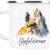 Emaille Tasse GIPFELSTÜRMER - Watercolor Motiv 2, Outdoorbecher, Geschenk für Bergsteiger, Kletterer Bild 3