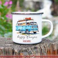 Emaille Tasse Camping HAPPY CAMPER - personalisiert - Watercolor Motiv 6, Campingbecher, Geschenk für Camper Bild 1