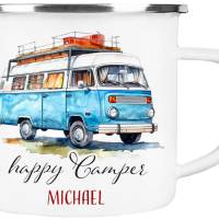Emaille Tasse Camping HAPPY CAMPER - personalisiert - Watercolor Motiv 6, Campingbecher, Geschenk für Camper Bild 2