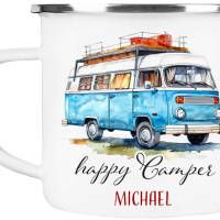 Emaille Tasse Camping HAPPY CAMPER - personalisiert - Watercolor Motiv 6, Campingbecher, Geschenk für Camper Bild 3