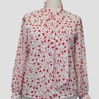 Damen Chiffon Bluse Motiv Streublumen in Wollweiss/rot Bild 1