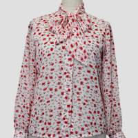 Damen Chiffon Bluse Motiv Streublumen in Wollweiss/rot Bild 2
