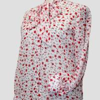 Damen Chiffon Bluse Motiv Streublumen in Wollweiss/rot Bild 3