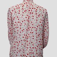 Damen Chiffon Bluse Motiv Streublumen in Wollweiss/rot Bild 4