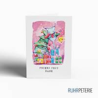 A6 personalisierte Weihnachtskarte mit Katze auf Weihnachtsbaum | Personalisiert | Wunschname | PsychokItty Bild 1
