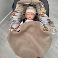 Kuschelige Einschlagdecke für Babyschale aus 100% Walkloden Wolle–beige gefüttert mit Jersey Taufe Geburt Herbst Winter Bild 2