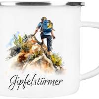 Emaille Tasse GIPFELSTÜRMER - Watercolor Motiv 3, Outdoorbecher, Geschenk für Bergsteiger, Kletterer Bild 2