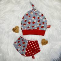 Baby - Set aus Knotenmütze und Halstuch / Erdbeeren Bild 2