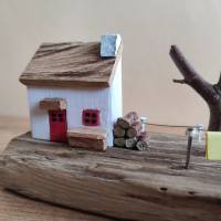 Irish Cottage auf Treibholz, Miniatur, Irland, Handmade! Holzdeko, Miniatur Holz Deko, rustikales Cottage Bild 2