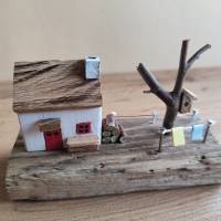 Irish Cottage auf Treibholz, Miniatur, Irland, Handmade! Holzdeko, Miniatur Holz Deko, rustikales Cottage Bild 4