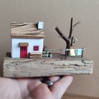 Irish Cottage auf Treibholz, Miniatur, Irland, Handmade! Holzdeko, Miniatur Holz Deko, rustikales Cottage Bild 6