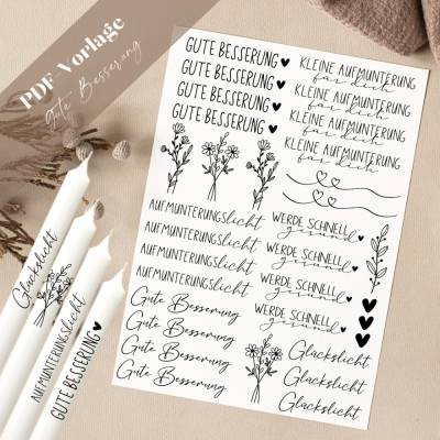 Gute Besserung PDF Vorlage Kerzentattoo Kerzensticker Kerzen Genesung Werde schnell gesund Aufmunterungslicht Glückskerz