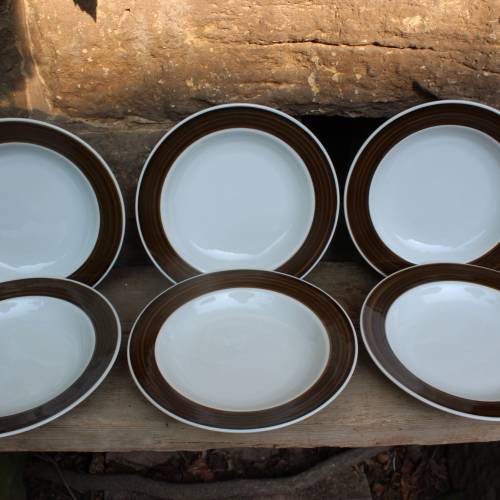 6er Set Suppenteller Pastateller brauner Rand Schirnding Porzellan 70er 80er Jahre West Germany